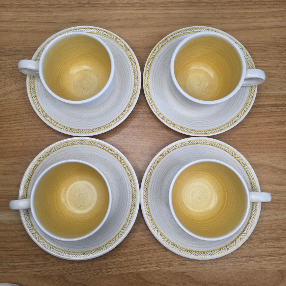 Mid Century Vintage Franciscan Hacienda Gold Flat Cup And Saucer Set of 4